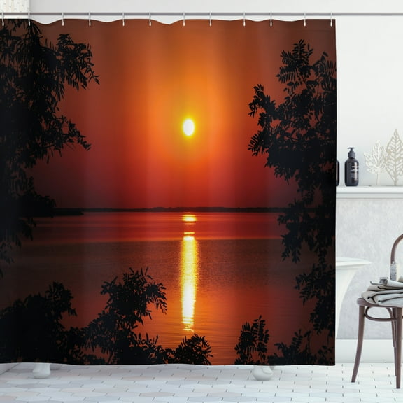 Ambesonne Nature Shower Curtain, Rural Fresh Dramatic View, 69"Wx70"L, Red Scarlet Vermilion