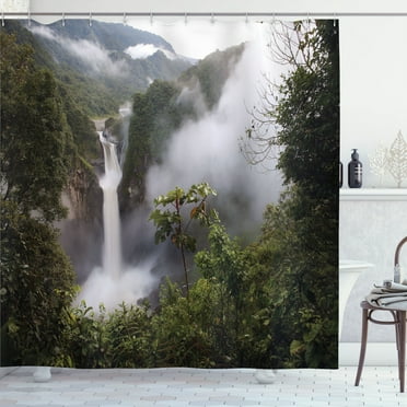 Ambesonne Nature Shower Curtain, San Rafael Waterfalls, 69"Wx70"L, Green Grey
