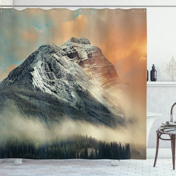 Ambesonne Nature Shower Curtain, Snowy Peak Mountain, 69"Wx84"L, Grey Orange