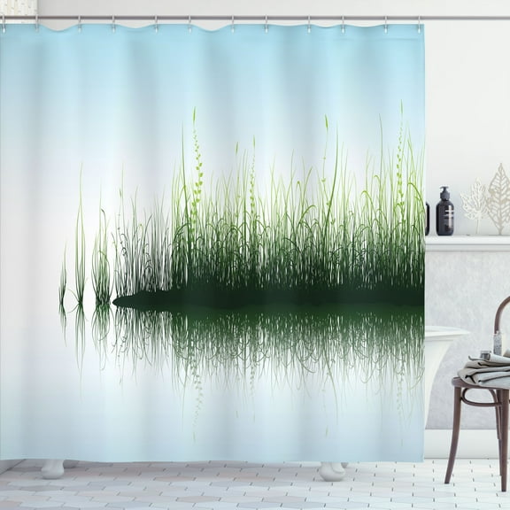 Ambesonne Nature Shower Curtain, Spring Time Sunset Lake, 69"Wx84"L, Blue and Green