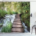thumbnail image 1 of Ambesonne Nature Shower Curtain, Stream in Green Jungle, 69"Wx84"L, Brown Green White, 1 of 5