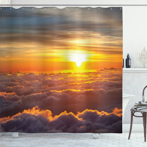 Ambesonne Nature Shower Curtain, Sunset Scene on Clouds, 69"Wx70"L, Orange
