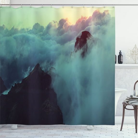 Ambesonne Nature Shower Curtain, Sunset View on Hills, 69"Wx84"L, Blue Brown