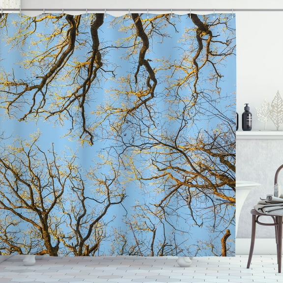 Ambesonne Nature Shower Curtain, Vibrant Sky with Trees, 69"Wx70"L, Blue Brown