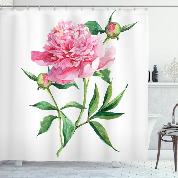 Ambesonne Nature Shower Curtain, Vintage Peony, 69"Wx84"L, Pink White Green