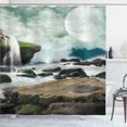 thumbnail image 1 of Ambesonne Nature Shower Curtain, Waterfall Foggy Full Moon, 69"Wx84"L, Green and Umber, 1 of 3