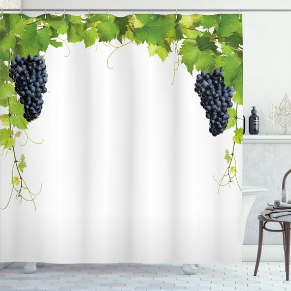 Ambesonne Nature Shower Curtain, Wine Leaves in Village, 69"Wx75"L, Green Black