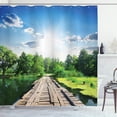 thumbnail image 1 of Ambesonne Nature Shower Curtain, Wooden Bridge on River, 69"Wx75"L, Blue Green, 1 of 5