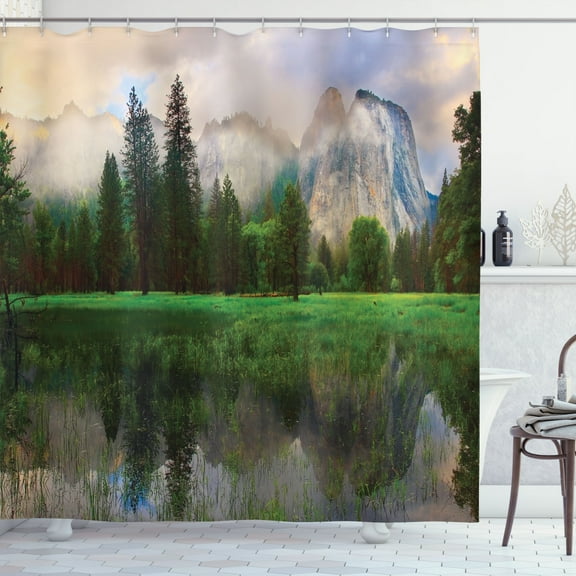 Ambesonne Nature Shower Curtain, Yosemite Tree, 69"Wx70"L, Beige Green
