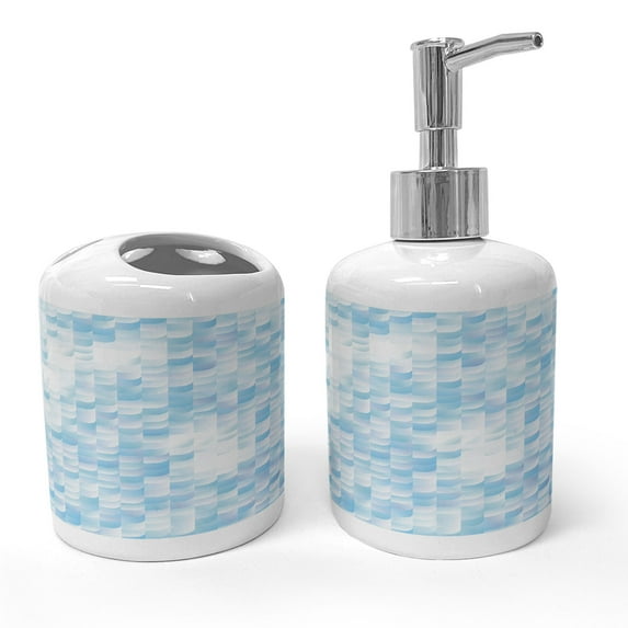 Ambesonne Nature Soap Dispenser & Toothbrush Holder Set, Glisten Fish Sunlight, 2 Pcs, Blue Purple White