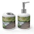 thumbnail image 1 of Ambesonne Nature Soap Dispenser & Toothbrush Holder Set, Stream in Green Jungle, 2 Pcs, Brown Green White, 1 of 6