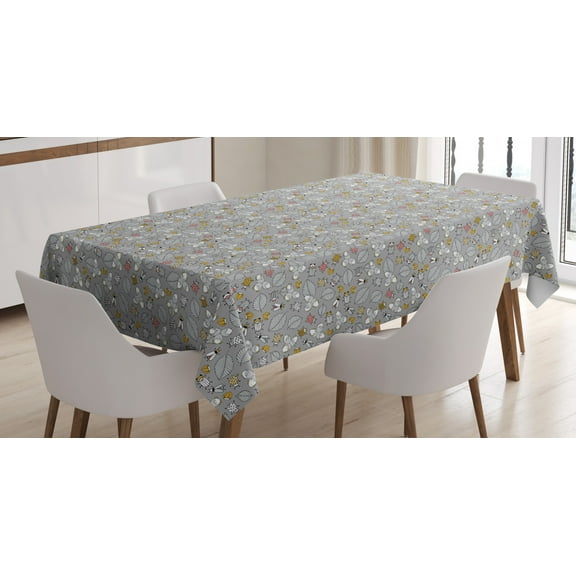 Ambesonne Nature Tablecloth Rectangular Table Cover, Autumn Forest Leaves, 60"x90", Pale Grey and Multicolor