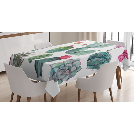 Ambesonne Nature Tablecloth Rectangular Table Cover, Botanic Herbal Cartoon, 60"x90", Green and Pink