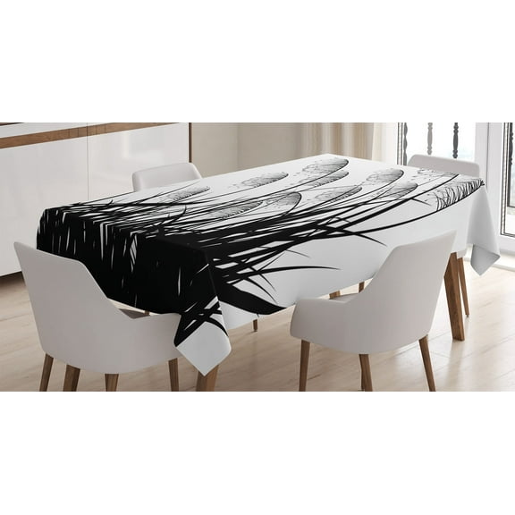 Ambesonne Nature Tablecloth Rectangular Table Cover, Bushes Wild Field, 52"x70", White Black
