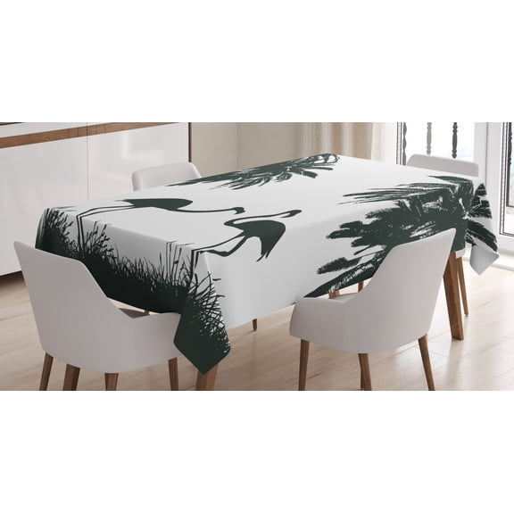 Ambesonne Nature Tablecloth Rectangular Table Cover, Flamingos and Palm Trees, 60"x84", Pale Mauve Black