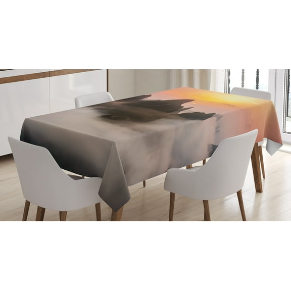 Ambesonne Nature Tablecloth Rectangular Table Cover, Mist Clouds Mountain, 52"x70", Orange Brown
