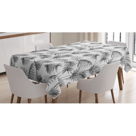 Ambesonne Nature Tablecloth Rectangular Table Cover, Palm Leaf Botanic Island, 52"x70", Dimgrey and White