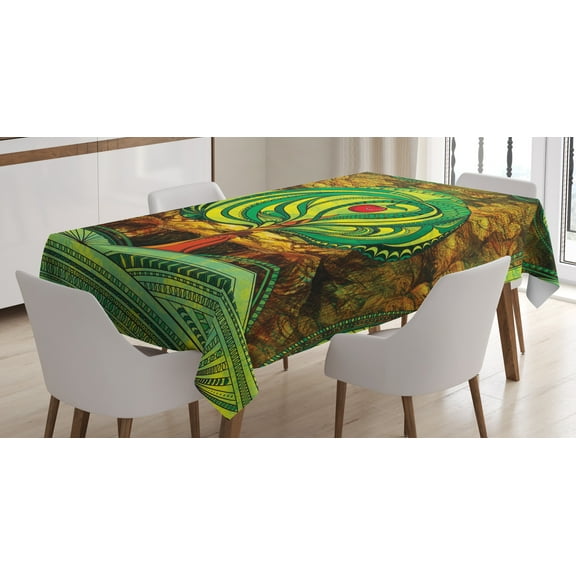 Ambesonne Nature Tablecloth Rectangular Table Cover, Vivid Apple Tree Lines, 60"x90", Green Brown