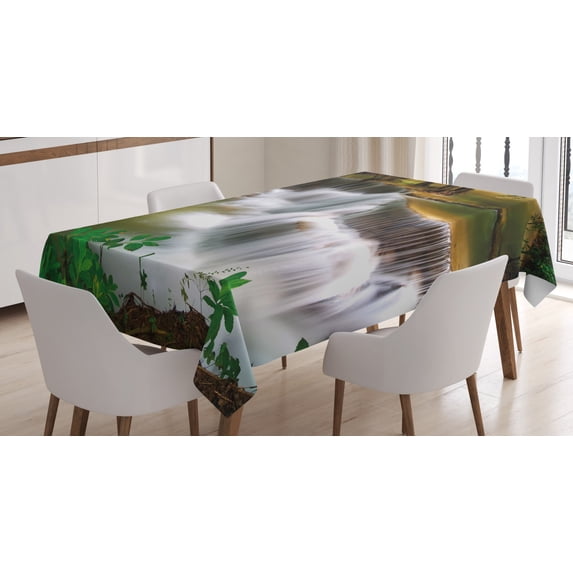 Ambesonne Nature Tablecloth Rectangular Table Cover, Waterfall in Thailand, 60"x90", Multicolor