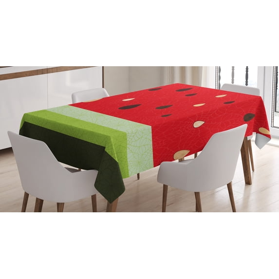 Ambesonne Nature Tablecloth Rectangular Table Cover, Watermelon Macro Fruit, 52"x70", Red Green Black