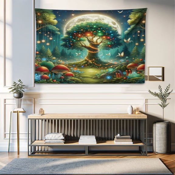 Ambesonne Nature Tapestry Wall Hanging, Woodland Fantasy Tree Wings, 60"x40", Redwood Olive Green