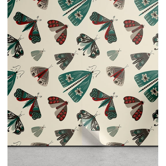 Ambesonne Nature Themed Peel & Stick Wallpaper for Home, Boho Tribal Butterfly, 13"x100", Teal Dark Pink Cream