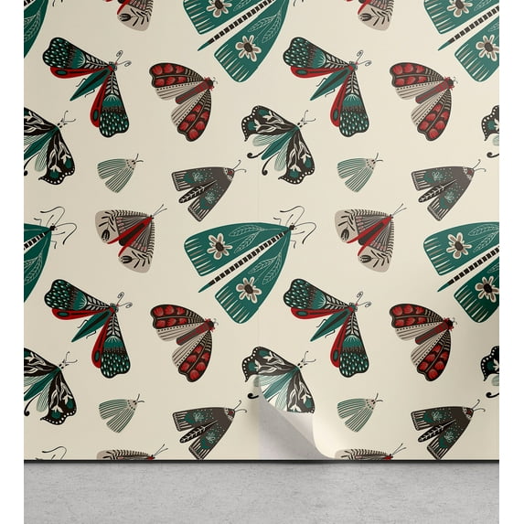 Ambesonne Nature Themed Peel & Stick Wallpaper for Home, Boho Tribal Butterfly, 13"x72", Teal Dark Pink Cream