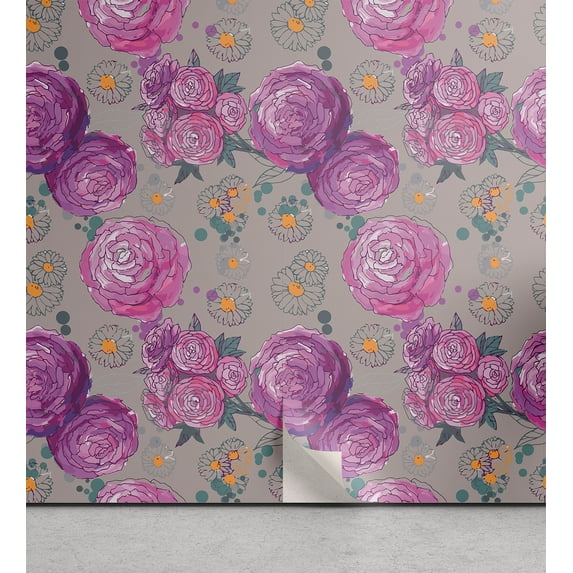 Ambesonne, Nature Themed Peel & Stick Wallpaper for Home, Garden Spring Boho, 13"x72", Pale Lilac Marigold