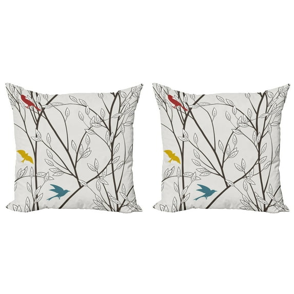 Ambesonne Nature Throw Pillow Cover 2 Pack, Birds Wildlife Cartoon, 16", Mustard Maroon