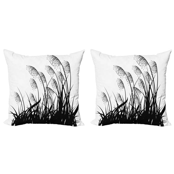Ambesonne Nature Throw Pillow Cover 2 Pack, Bushes Wild Field, 20", White Black