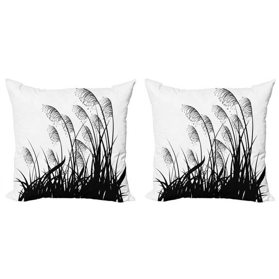 Ambesonne Nature Throw Pillow Cover 2 Pack, Bushes Wild Field, 20", White Black