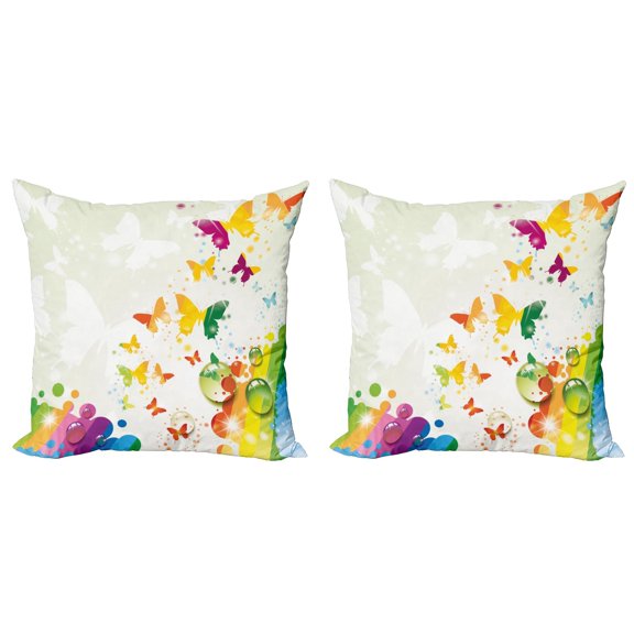 Ambesonne Nature Throw Pillow Cover 2 Pack, Butterfly Festival Art, 24", Multicolor