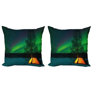Ambesonne Nature Throw Pillow Cover 2 Pack, Camping Tent Field, 16", Earth Yellow and Lime Green