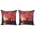 thumbnail image 1 of Ambesonne Nature Throw Pillow Cover 2 Pack, Charming Mist Forest, 24", Brown and Ruby, 1 of 7