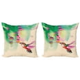 thumbnail image 1 of Ambesonne Nature Throw Pillow Cover 2 Pack, Colibri and Flowers, 20", Green Fuchsia, 1 of 6