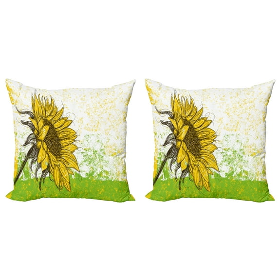 Ambesonne Nature Throw Pillow Cover 2 Pack, Floral with Sunflowers, 24", Multicolor