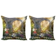 thumbnail image 1 of Ambesonne Nature Throw Pillow Cover 2 Pack, Flowers Blossoms Scene, 16", Charcoal Green Red, 1 of 6