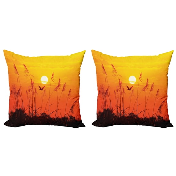 Ambesonne Nature Throw Pillow Cover 2 Pack, Flying Birds at Dusk, 18", Yellow Red