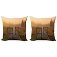 thumbnail image 1 of Ambesonne Nature Throw Pillow Cover 2 Pack, Foggy Day Fall Forest, 16", Orange Brown, 1 of 7