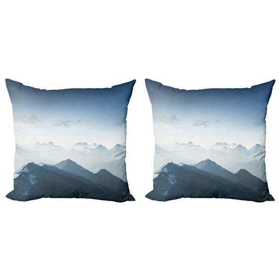 Ambesonne Nature Throw Pillow Cover 2 Pack, Foggy Morning Mountain, 20", Pale Blue