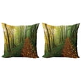 thumbnail image 1 of Ambesonne Nature Throw Pillow Cover 2 Pack, Forest Path View, 18", Green Yellow, 1 of 2