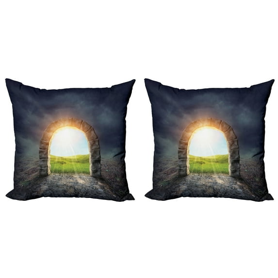 Ambesonne Nature Throw Pillow Cover 2 Pack, Greenland Wildflowers, 16", Green Yellow