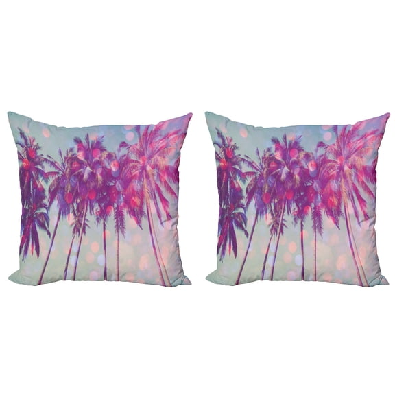 Ambesonne Nature Throw Pillow Cover 2 Pack, Hawaiian Tropic Palms, 24", Fuchsia Purple Green