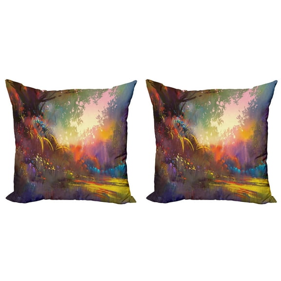 Ambesonne Nature Throw Pillow Cover 2 Pack, Lake Art Brush, 16", Multicolor