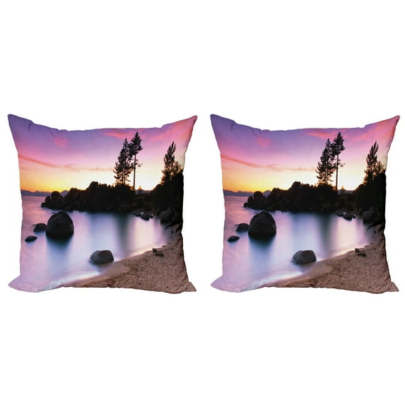 Ambesonne Nature Throw Pillow Cover 2 Pack, Landscape Lake Tahoe, 20", Dark Brown Peach