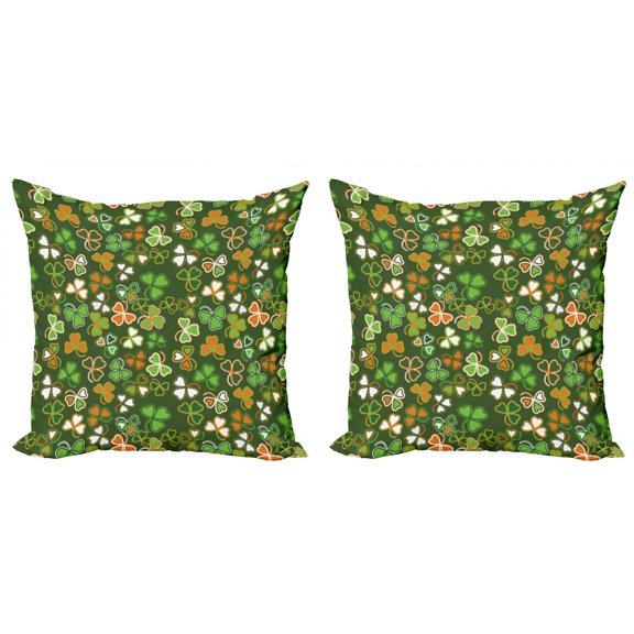 Ambesonne Nature Throw Pillow Cover 2 Pack, Lucky Clover, 20", Green and Orange