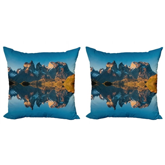 Ambesonne Nature Throw Pillow Cover 2 Pack, Majestic Rocky Mountain, 24", Blue and Brown