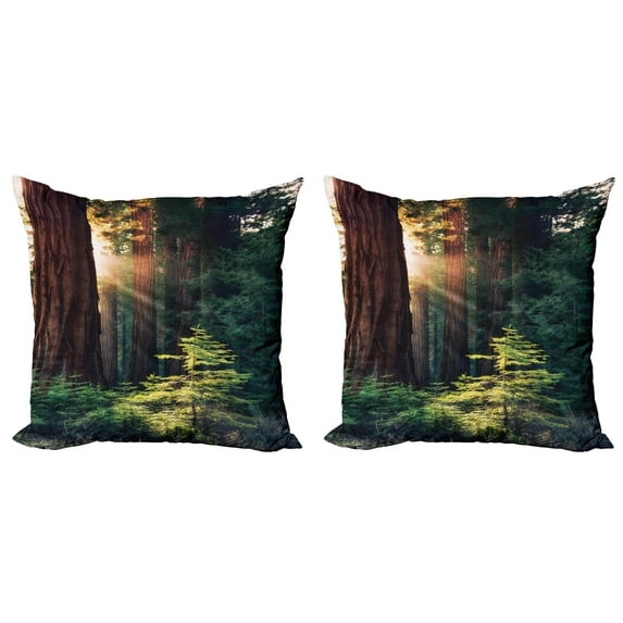 Ambesonne Nature Throw Pillow Cover 2 Pack, Nevada Morning Sun, 16", Green Brown