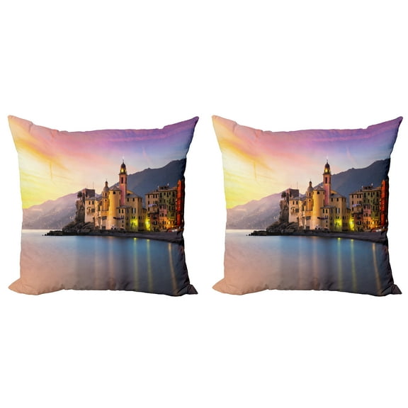 Ambesonne Nature Throw Pillow Cover 2 Pack, Old Mediterranean Town, 24", Peach Yellow