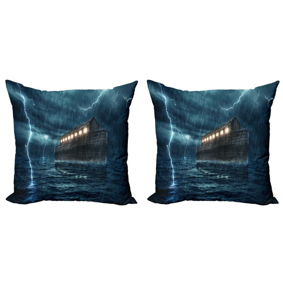 Ambesonne Nature Throw Pillow Cover 2 Pack, Old Wood Boat Dramatic, 24", Blue Brown